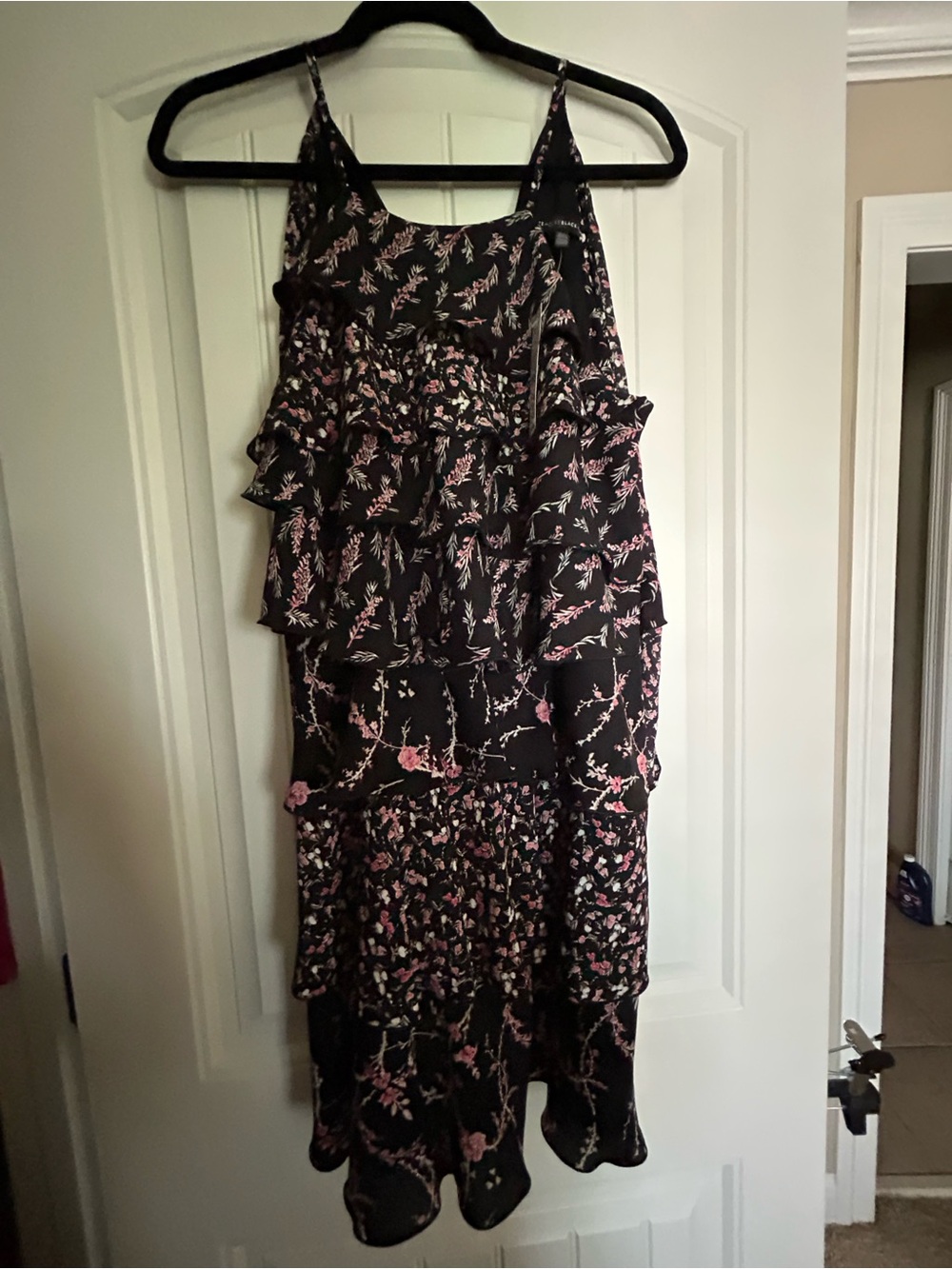 White House Black Market Black Floral Tiered Maxi Dress - Pink Accents